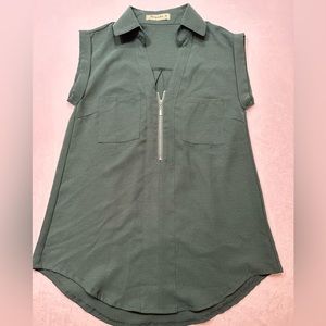 Moyabo Green Zip Up‎ Sleeveless Blouse Womens Size Small